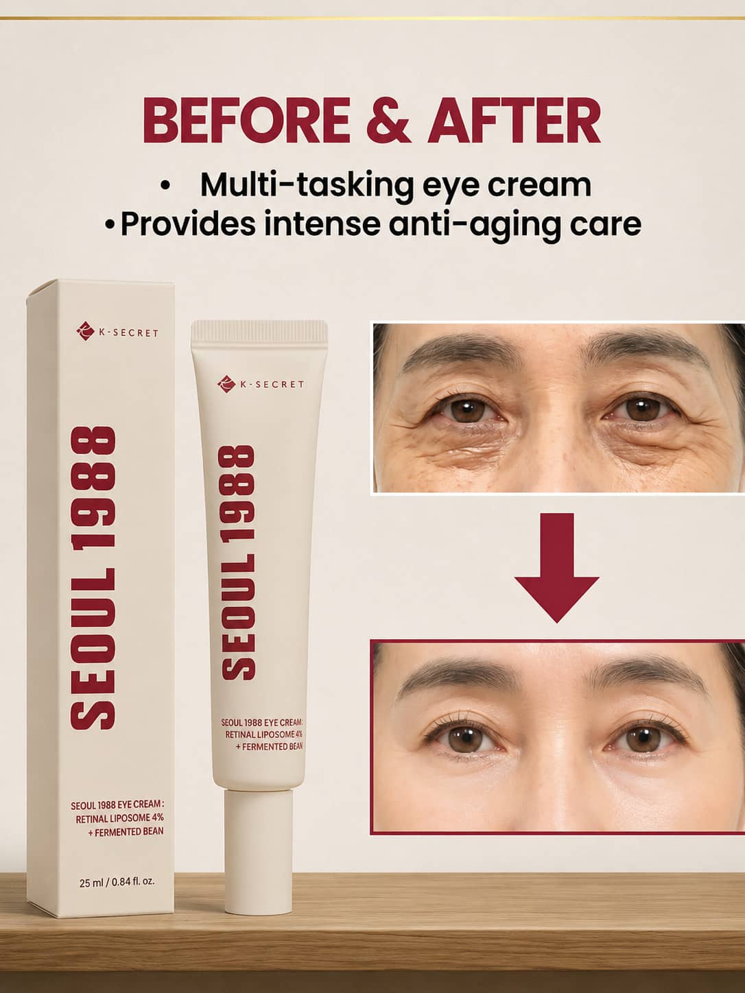 K-SECRET Seoul 1988 Retinal Liposome 4% Eye Cream | Anti-Aging Care for Dark Circles, Fine Lines & Puffiness